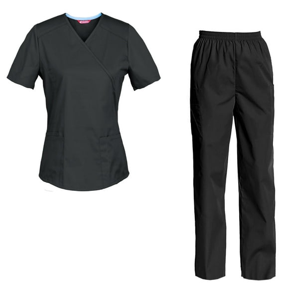 Women's Scrubs Set — Mock Wrap Top & Cargo Pants
