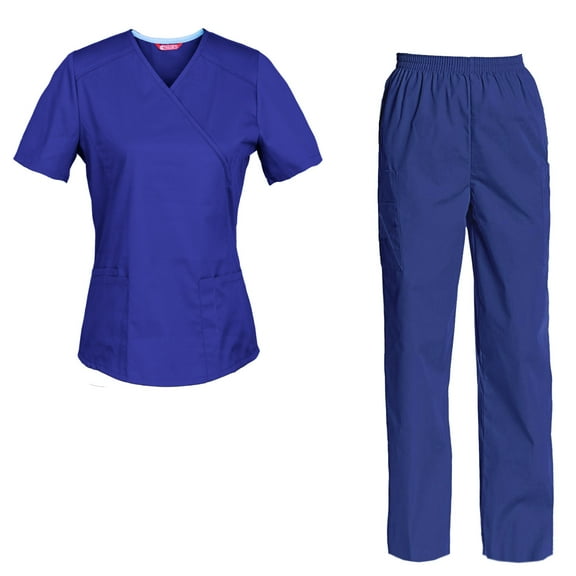 Women's Scrubs Set — Mock Wrap Top & Cargo Pants