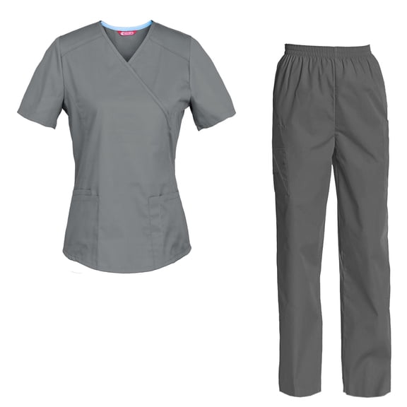 Women's Scrubs Set — Mock Wrap Top & Cargo Pants