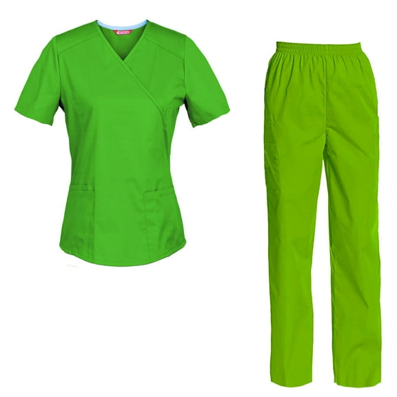 Women's Scrubs Set — Mock Wrap Top & Cargo Pants