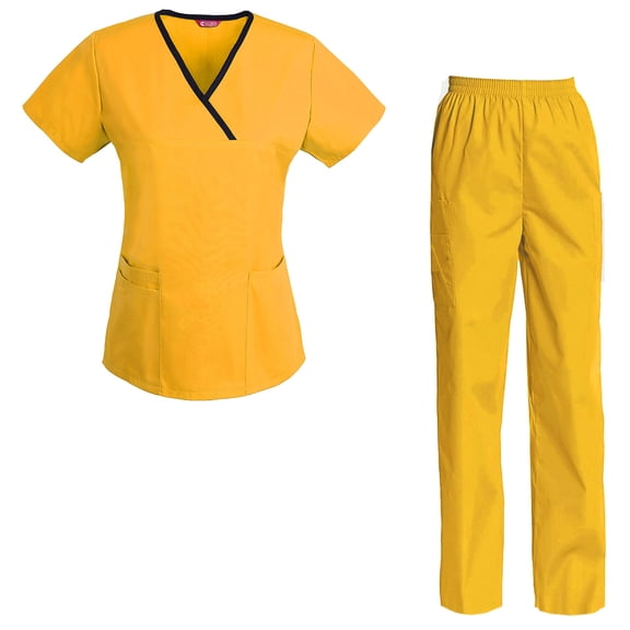 Women's Scrubs Set Mock Wrap Top & Cargo Pants