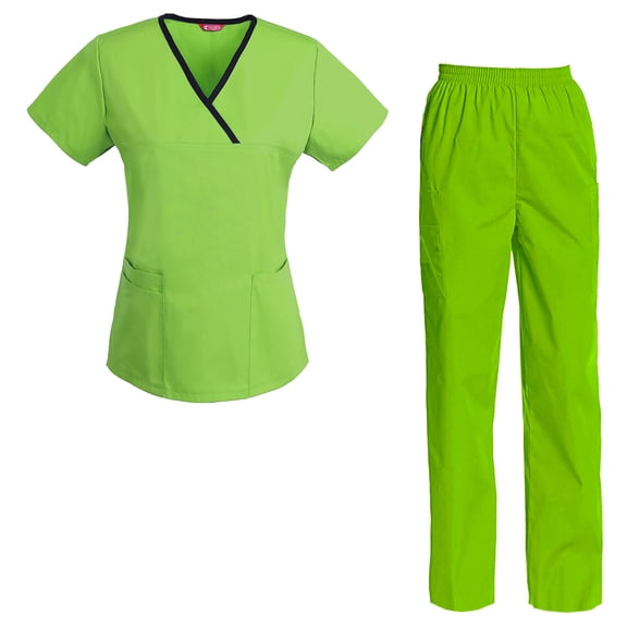 Women's Scrubs Set Mock Wrap Top & Cargo Pants
