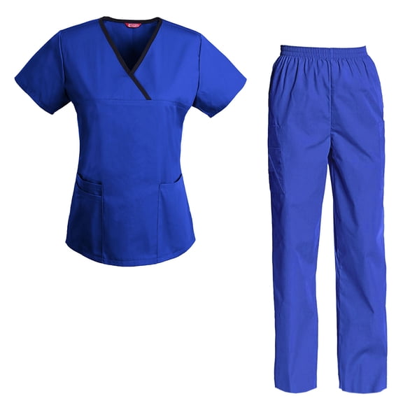 Women's Scrubs Set Mock Wrap Top & Cargo Pants