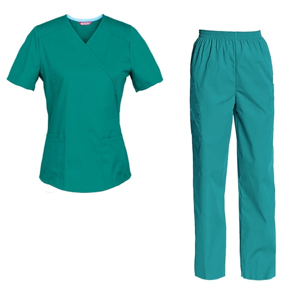 Women's Scrubs Set — Mock Wrap Top & Cargo Pants