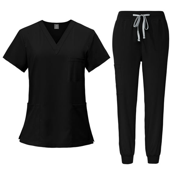 Women's Scrubs Set Nurse Work Clothing Nursing Uniform for Beauty Salon Black M