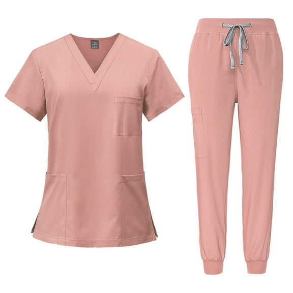 Women's Scrubs Set Nurse Work Clothing Nursing Uniform for Beauty Salon Pink XXL