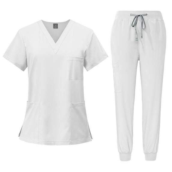 Women's Scrubs Set Nurse Work Clothing Nursing Uniform for Beauty Salon White XXL