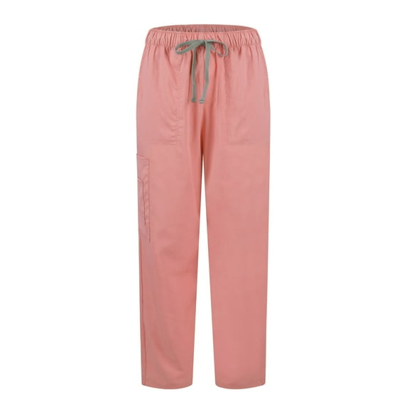 Women's Scrubs Set Nursing Uniform Medical Workwear Quick-Drying Polyester Zipper Pocket Stand Collar Top & Pants Solid Color Healthcare Professional Pink S