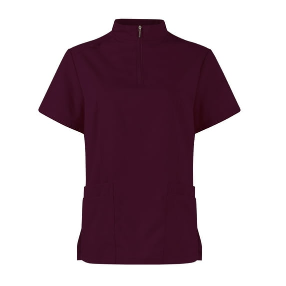 Women's Scrubs Set Nursing Uniform Medical Workwear Quick-Drying Polyester Zipper Pocket Stand Collar Top & Pants Solid Color Healthcare Professional Red S