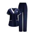 thumbnail image 1 of Women's Scrubs Sets Short Sleeve V-Neck Top & Pull-On Elastic Waist Pants, Modern Fit Straight Legs Breathable Wrinkle-Free Nursing Uniform for Dental, Spa, Esthetician Workwear, 1 of 9