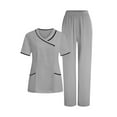 thumbnail image 1 of Women's Scrubs Sets Soft V-Neck Tops & Straight Leg Pants 2 Pieces Housekeeping Uniform Set with 5 Pockets, 1 of 9