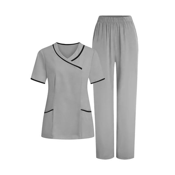 Women's Scrubs Sets Soft V-Neck Tops & Straight Leg Pants 2 Pieces Housekeeping Uniform Set with 5 Pockets