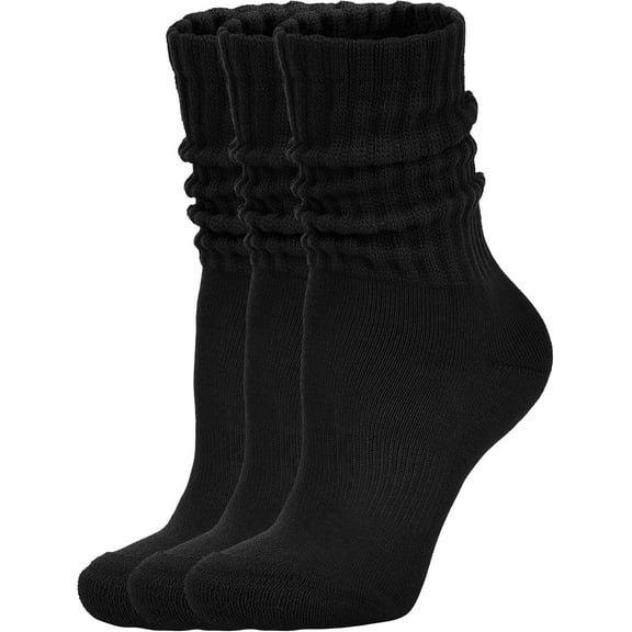 Women's Scrunch Crew Socks Retro 3-Pack Solid Cotton Boot Calf Chunky Ribbed Cozy Slouchy Socks Size 5-11