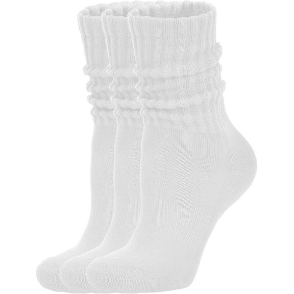 Women's Scrunch Crew Socks Retro 3-Pack Solid Cotton Boot Calf Chunky Ribbed Cozy Slouchy Socks Size 5-11