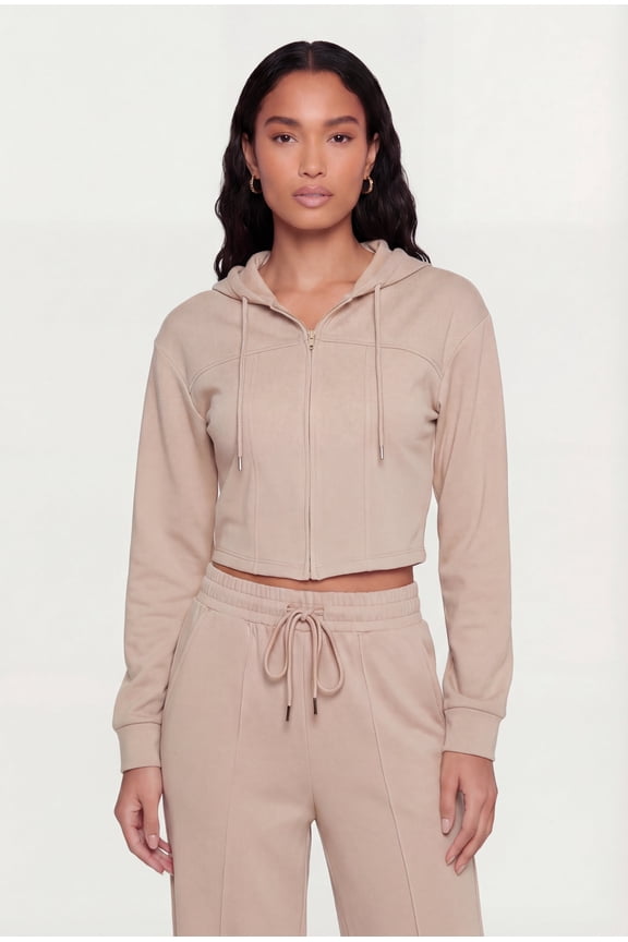 Women's Scuba Corset Detail Cropped Zip Front Hoodie