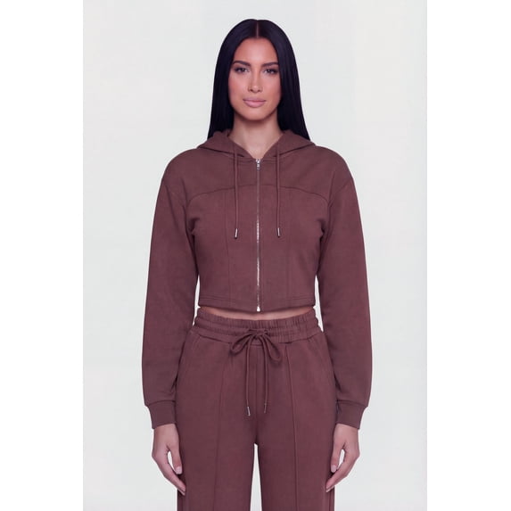Women's Scuba Corset Detail Cropped Zip Front Hoodie