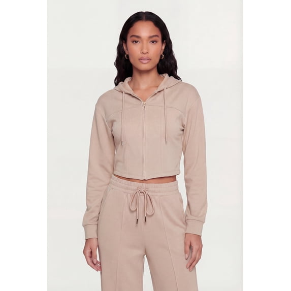 Women's Scuba Corset Detail Cropped Zip Front Hoodie