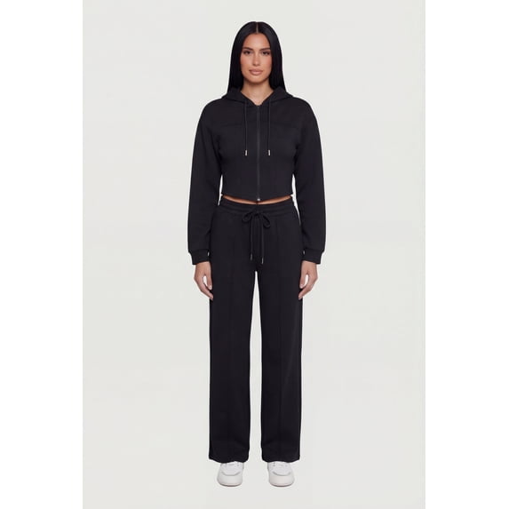 Women's Scuba Corset Detail Cropped Zip Front Hoodie