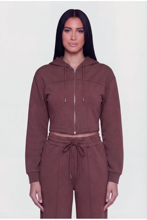 Women's Scuba Corset Detail Cropped Zip Front Hoodie