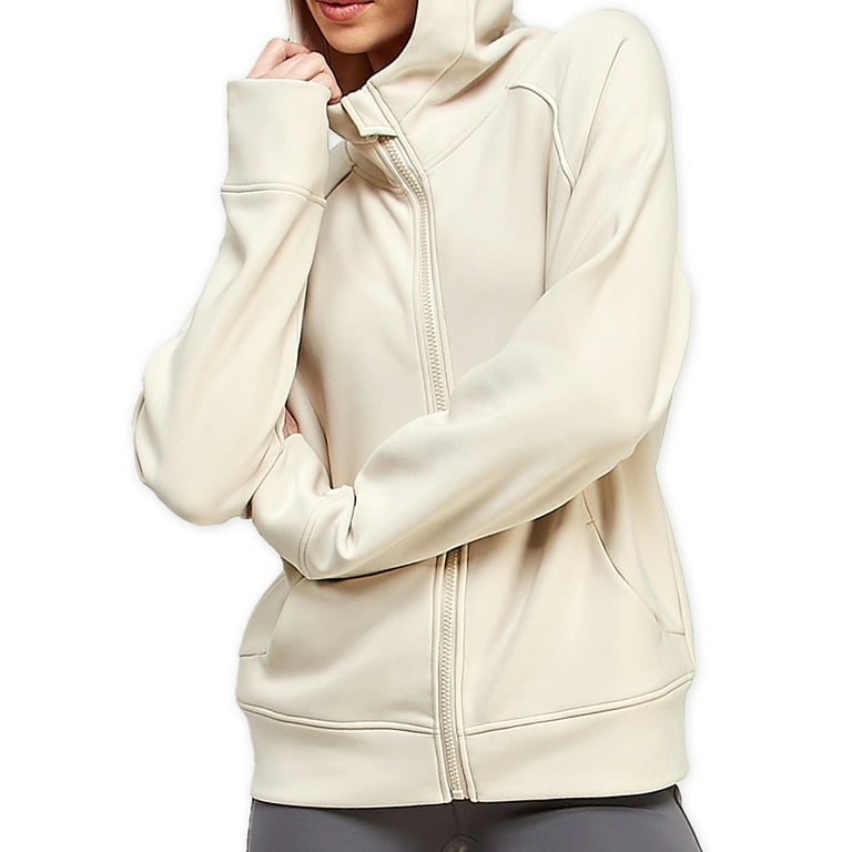 Women's Scuba Crop Hoodie Activewear Long Sleeve Sweatshirt Full Zip  Outwear Sweater Clothes With Thumb Hole 