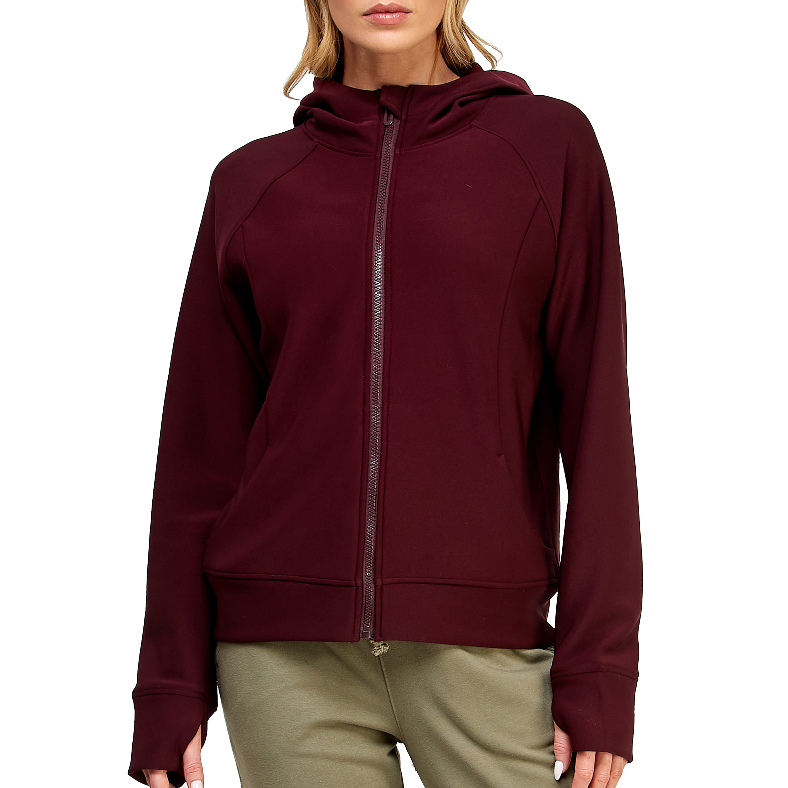 Women's Scuba Crop Hoodie Activewear Long Sleeve Sweatshirt Full Zip