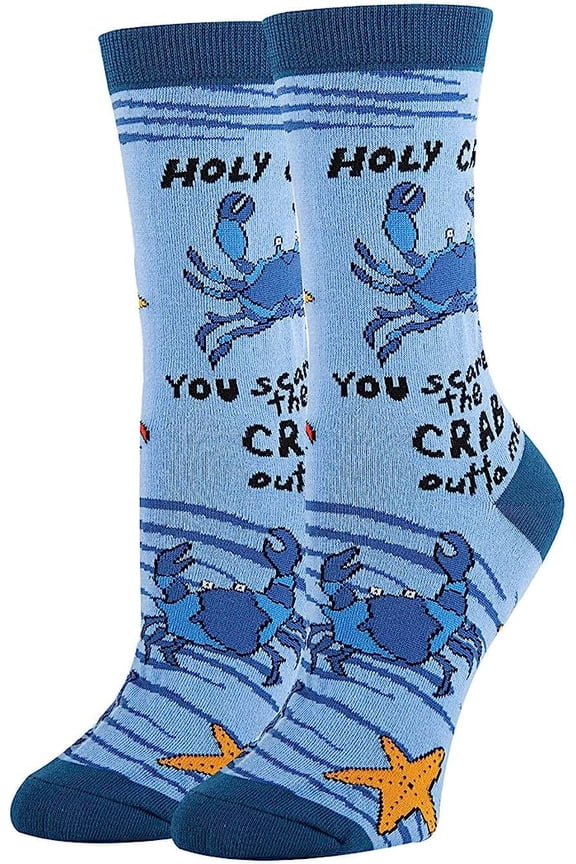 Womens Sea Themed Funny Crew Socks, Crazy Novelty Cotton Dress Socks Gift - Holy Crab