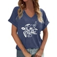 thumbnail image 1 of Women's Sea Turtle Print T-Shirt V-Neck Loose Fit Fashion Spring Summer Basic Tee, 1 of 4
