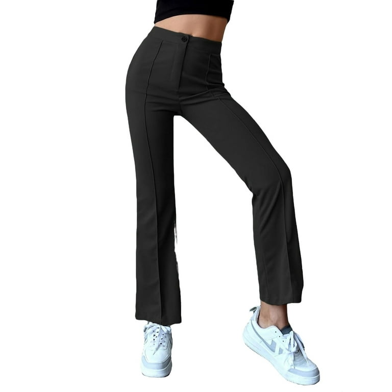 Women's Seam Front Zipper High Waist Slim Work Pants Black 