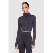 Womens Seamless Acid Wash Zip Front Cropped Active Jacket