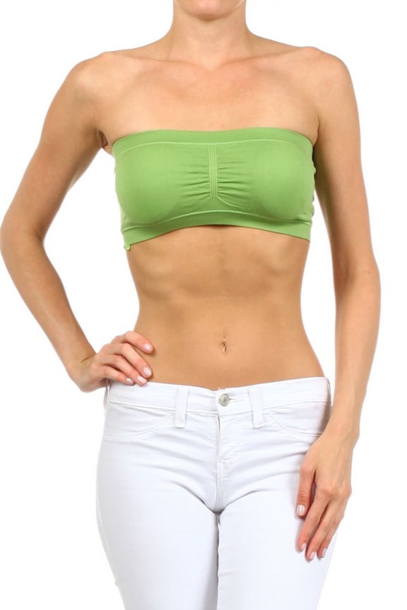 Women's Seamless Bandeau Bra Top w/Removable Pads, APPLE GREEN