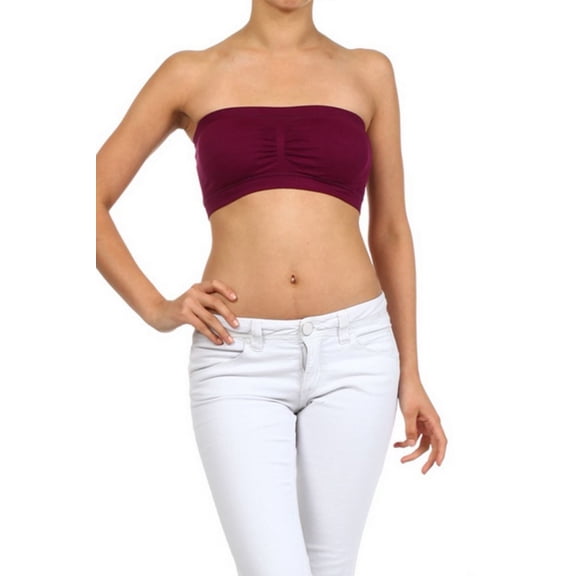 Women's Seamless Bandeau Bra Top w/Removable Pads, BURGUNDY