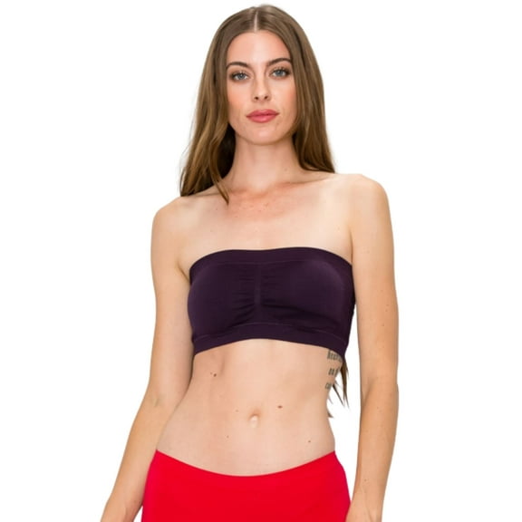 Women's Seamless Bandeau Bra Top w/Removable Pads, Dark Purple