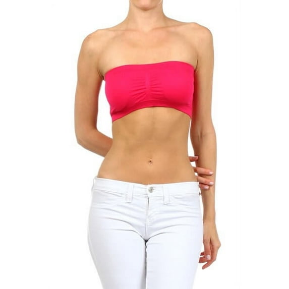 Women's Seamless Bandeau Bra Top w/Removable Pads - Fuchsia