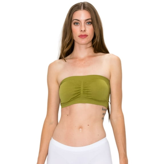 Women's Seamless Bandeau Bra Top w/Removable Pads, Light Olive