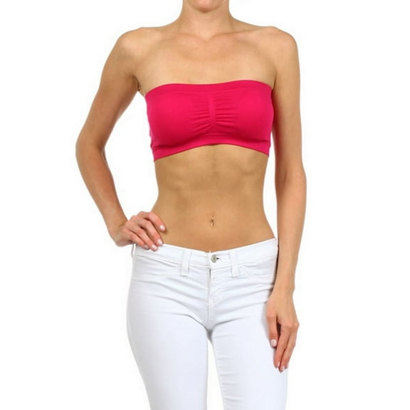 Women's Seamless Bandeau Bra Top w/Removable Pads, RASPBERRY