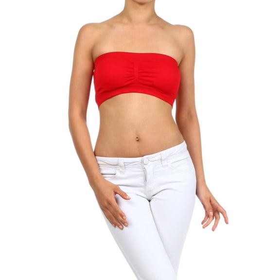 Women's Seamless Bandeau Bra Top w/Removable Pads, RED