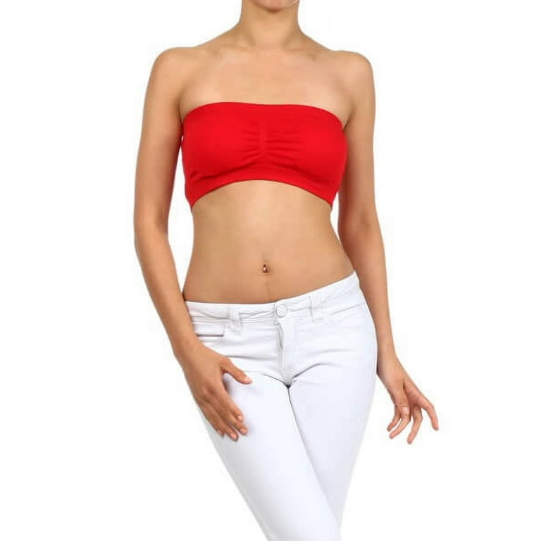 Women's Seamless Bandeau Bra Top w/Removable Pads - Red 