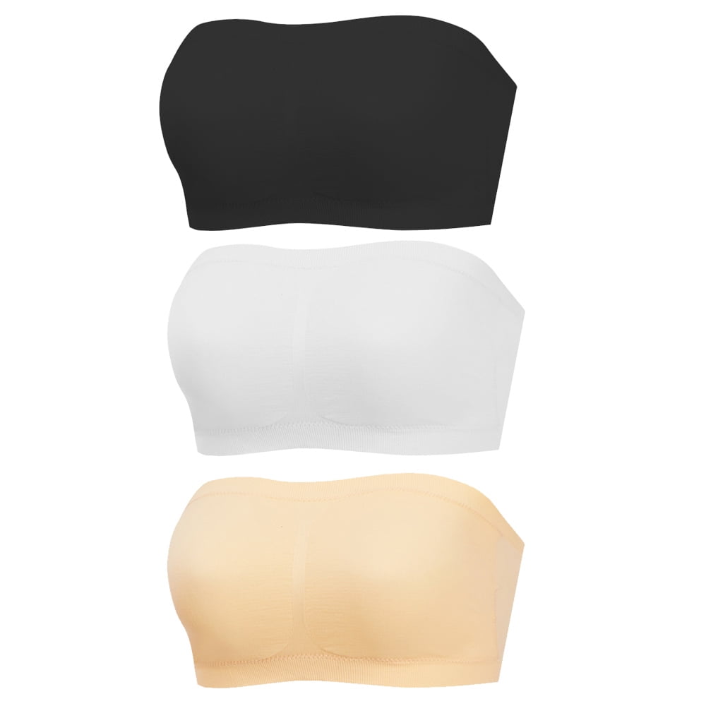 Women's Seamless Bandeau Crop Tube Top Bra Strapless Padded Bralette,White+skin color+black