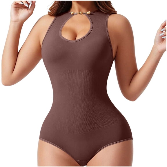 Women's Seamless Bodysuit Keyhole Ribbed Tummy Control Shapewear Butt Lifting Body Shaper for Ladies S