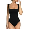 thumbnail image 1 of Women's Seamless Bodysuit Square Neck Sleeveless Tapered Shoulder Straps Tank Tops Summer, 1 of 4