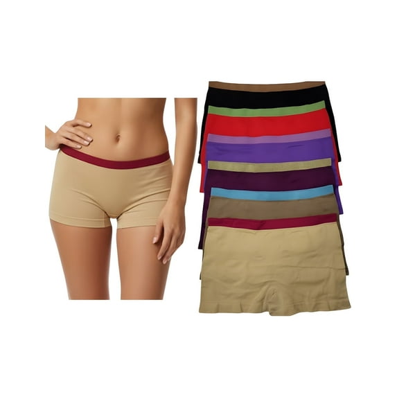 Women’s Seamless Boxer Briefs 6-Pack One Size Fits Most (S–L) Comfortable Stretch Underwear in Assorted Colors