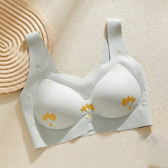 Women's Seamless Bra Breathable Floral Print Underwear Comfort No Underwire Bra Daily Bra Green XL