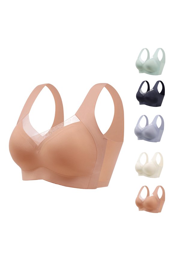 Women's Seamless Bra Fixed Cup Plus Size Lingerie, Thin Breathable Push Up Vest, Wireless Back Smoothing Underwear, One Piece Invisible Sleep Top