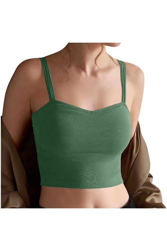 Women's Seamless Bralette Padded Cami Wide Strap Crop Tank Top Sleeveless Basic Yoga Bra Lounge Wear
