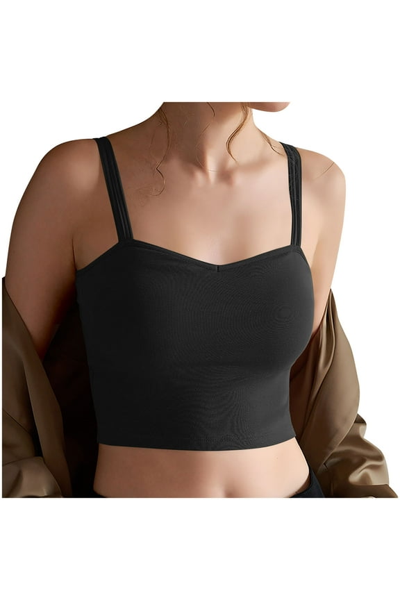 Women's Seamless Bralette Padded Cami Wide Strap Crop Tank Top Sleeveless Basic Yoga Bra Lounge Wear