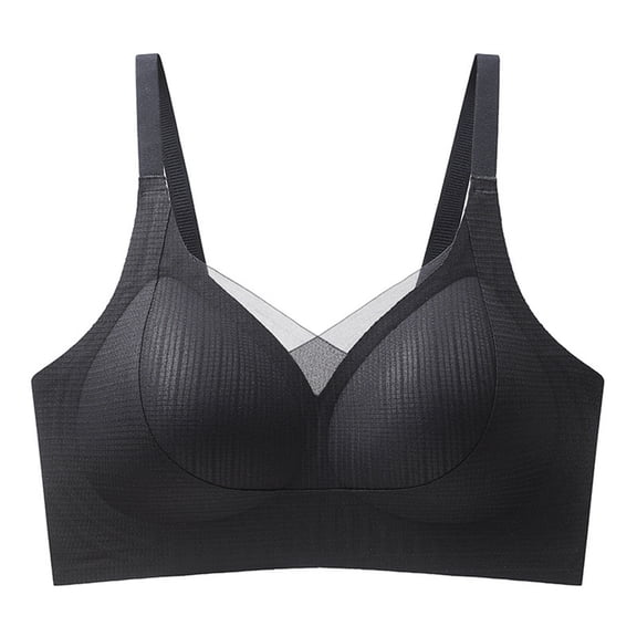 Women's Seamless Bras Mesh Patchwork Push Up Supportive Bralettes Comfortable Breathable Adjustable Bras (XXL, Black)