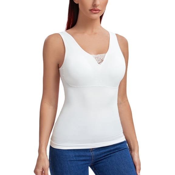 Women's Seamless Camisole Tank Top Wide Strap Vest Tummy Control Waist Undershirt Elastic S To 2X