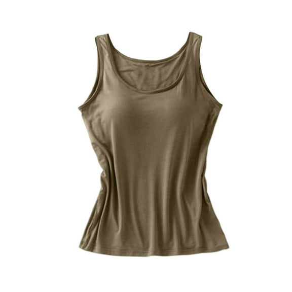 Women's Seamless Camisole Tank Top with Soft Chest Pad, Wire-Free Summer Essential for Comfortable Layering,Army Green L