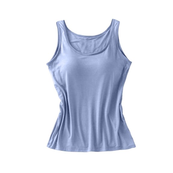 Women's Seamless Camisole Tank Top with Soft Chest Pad, Wire-Free Summer Essential for Comfortable Layering,Blue M