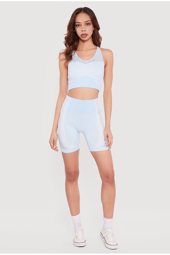 Women's Seamless Color Blocked Laser Cut Biker Shorts